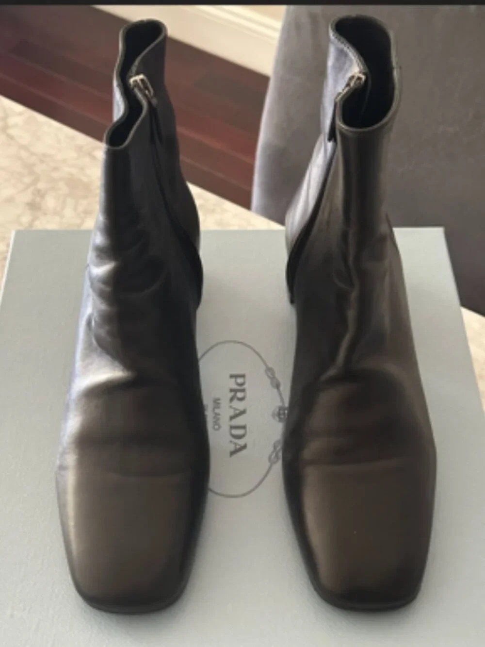 PRADA CAZLATURE DONNA BLACK LEATHER BOOTIES SZ 40.5 / 10.5 US - Picture 7 of 9